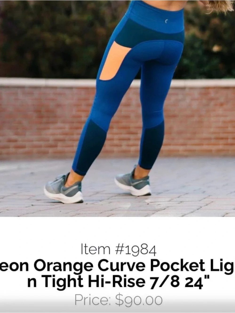 ZYIA Neon Orange Curve Pocket Light n Tight Hi-Rise 7/8 24” Sz 6-8 Royal Blue